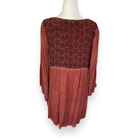 Umgee Orange Boho Printed Lace Up Neckline Blouse - Picture 4 of 6